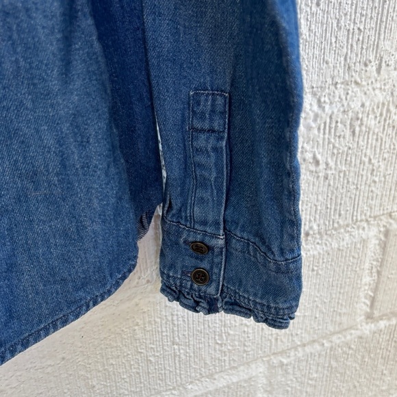 Boden Frill Ruffle Indigo Denim Cotton Button Down Blouse sz 8 - Picture 5 of 9